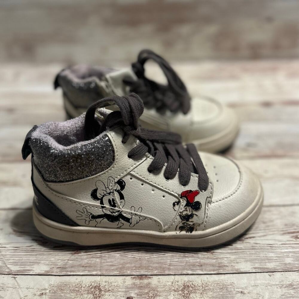 Zara Disney Minnie Mouse Glitter High Tops Girls Size 25 Lace Up Zip Sneaker - Picture 3 of 6